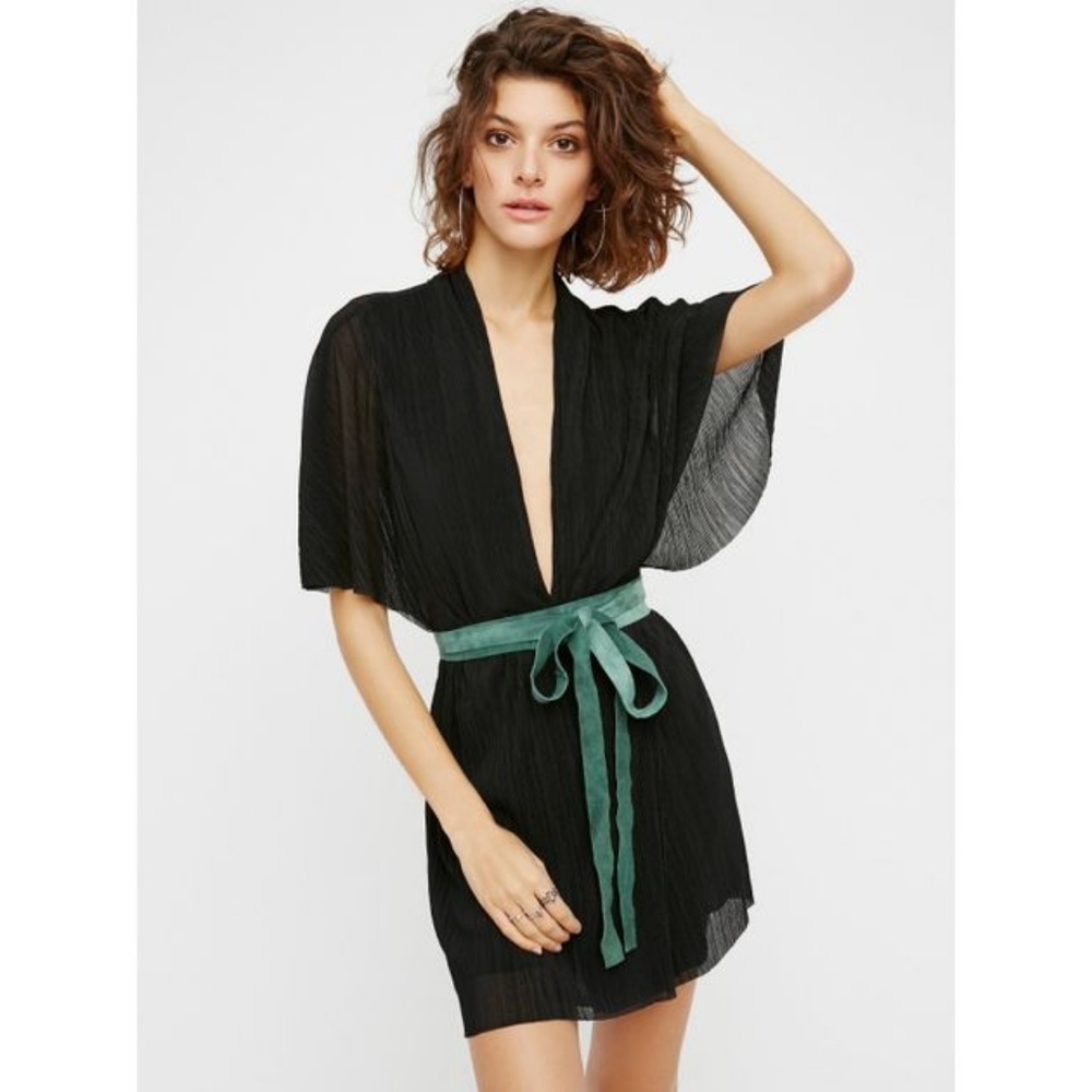 NWT Black Mini Dress with Green suede wrap belt